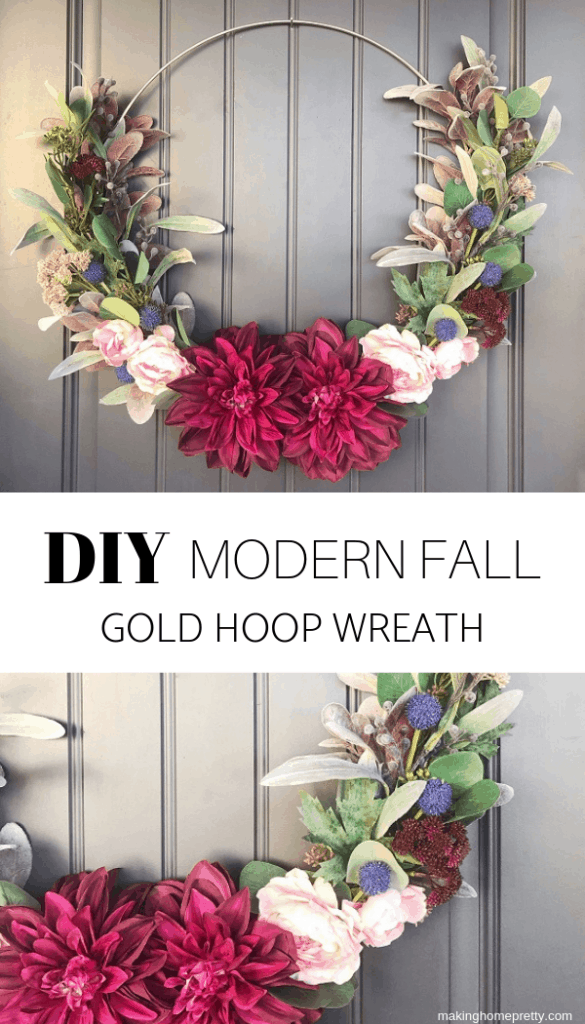 DIY Modern Fall Gold Hoop Wreath.