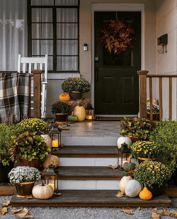 Stick to classic warm colors to decorate for fall outside. 