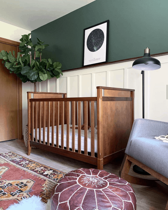 Brepurposed modern and vintage baby boy nursery design. This room inspired me when creating Leo's nursery mood board. 