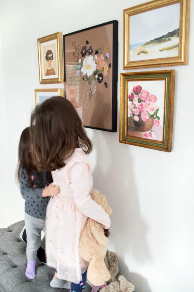Whimsical and floral art gallery wall using art from Juniper Print Shop, Society6 and Target. 