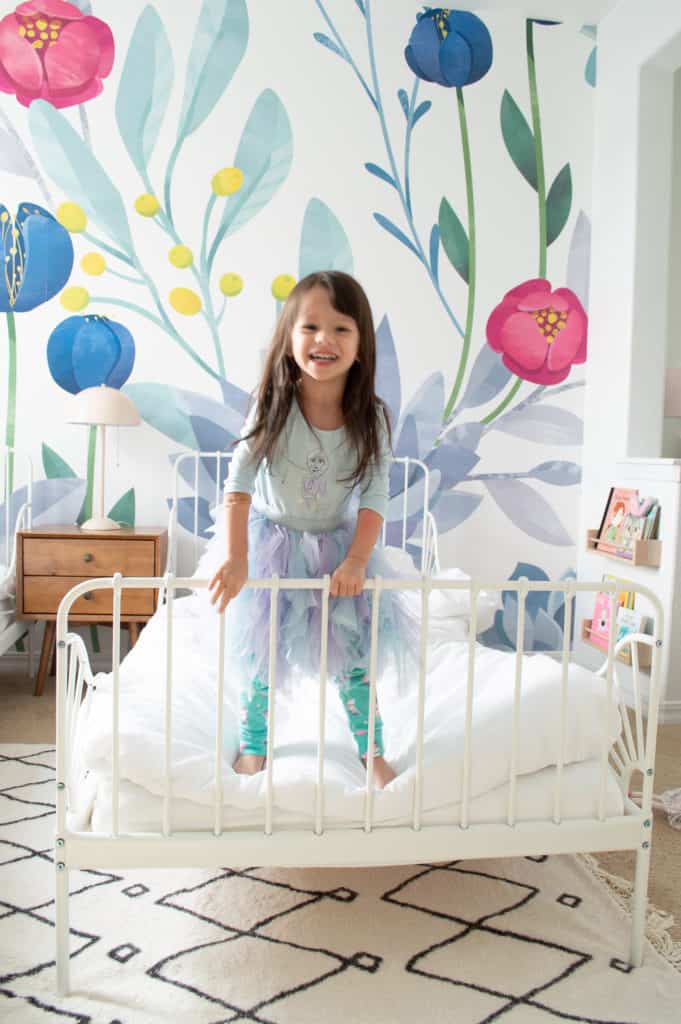 The Ikea Minnen Bed is the perfect size for a toddler and child. 