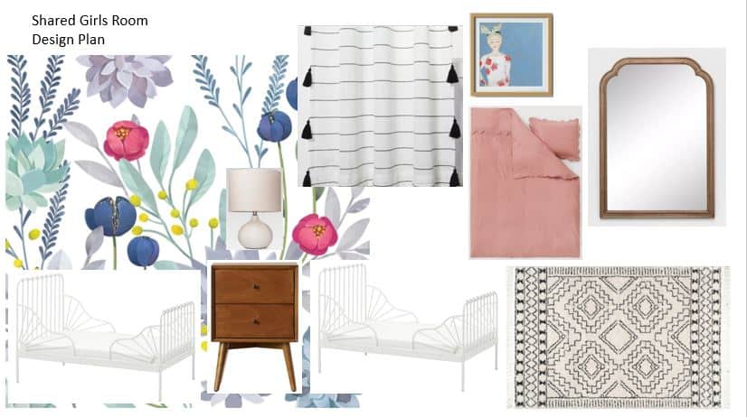 Olivia and Juliana's shared big girl bedroom reveal. My mood board and design plan for their sister bedroom update. 