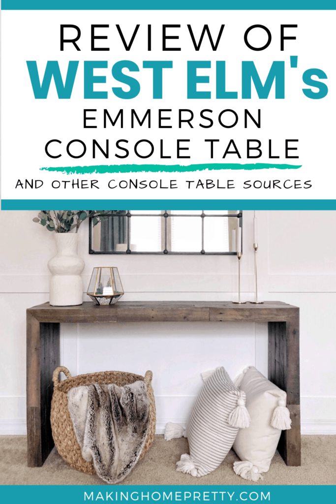 Check out this review of West Elm's Emmerson Console Table! This wood waterfall table is made of recycled pine and is beautiful for your entry or living room! #westelm #consoletable
