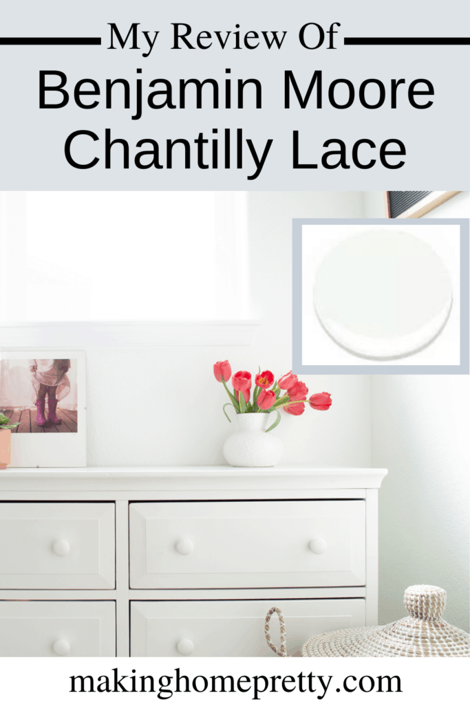 My Review of Benjamin Moore's Chantilly Lace. If you are looking for a beautiful, bright white that is neutral with no warm undertones, check out my favorite white paint "Chantilly Lace." #benjaminmoore #chantillylace #paint #whitepaint