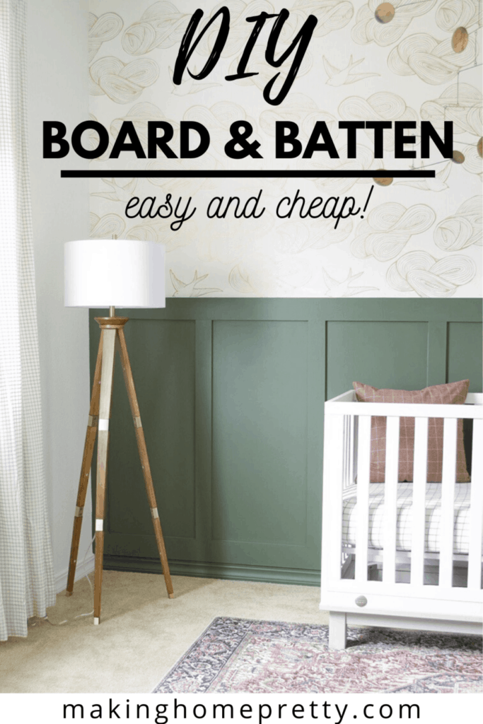 We made this easy and cheap DIY Board and Batten in our sons nursery. Check out my beginner friendly tutorial, so you can recreate the look in your home too! #boardandbatten #accentwall #nursery