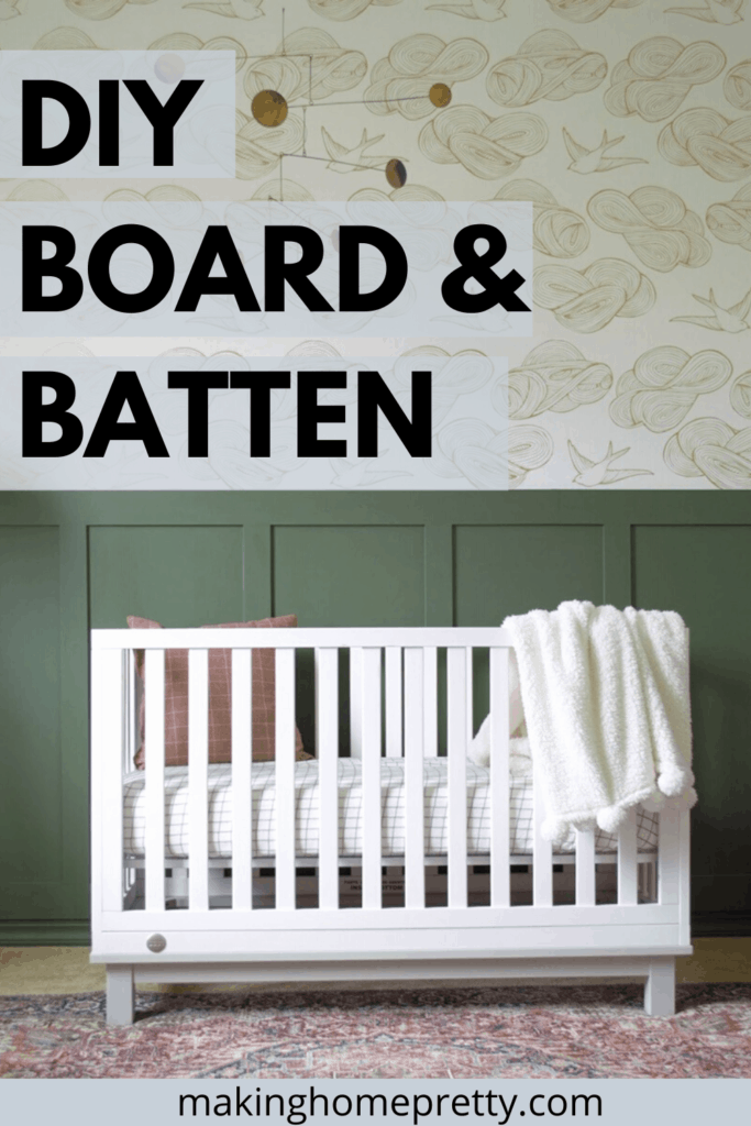 We made this easy and cheap DIY Board and Batten in our sons nursery. Check out my beginner friendly tutorial, so you can recreate the look in your home too! #boardandbatten #accentwall #nursery