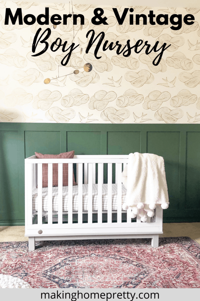 Check out this modern and vintage themed boy nursery! It has the perfect mix of color and texture that will give your baby room a sophisticated and modern look. 